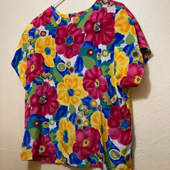 Vintage La Chine Classic By Galinda Wang Women's Floral Polyester Blouse Size M - Picture 1 of 3